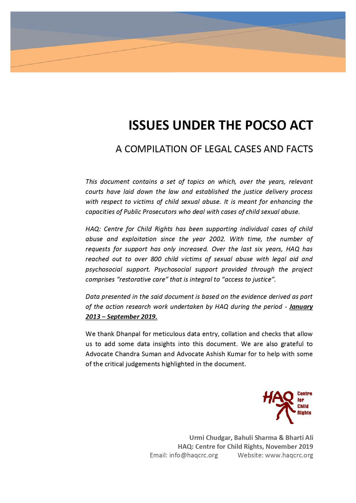 HANDBOOK FOR PUBLIC PROSECUTORS – ISSUES UNDER THE POCSO ACT